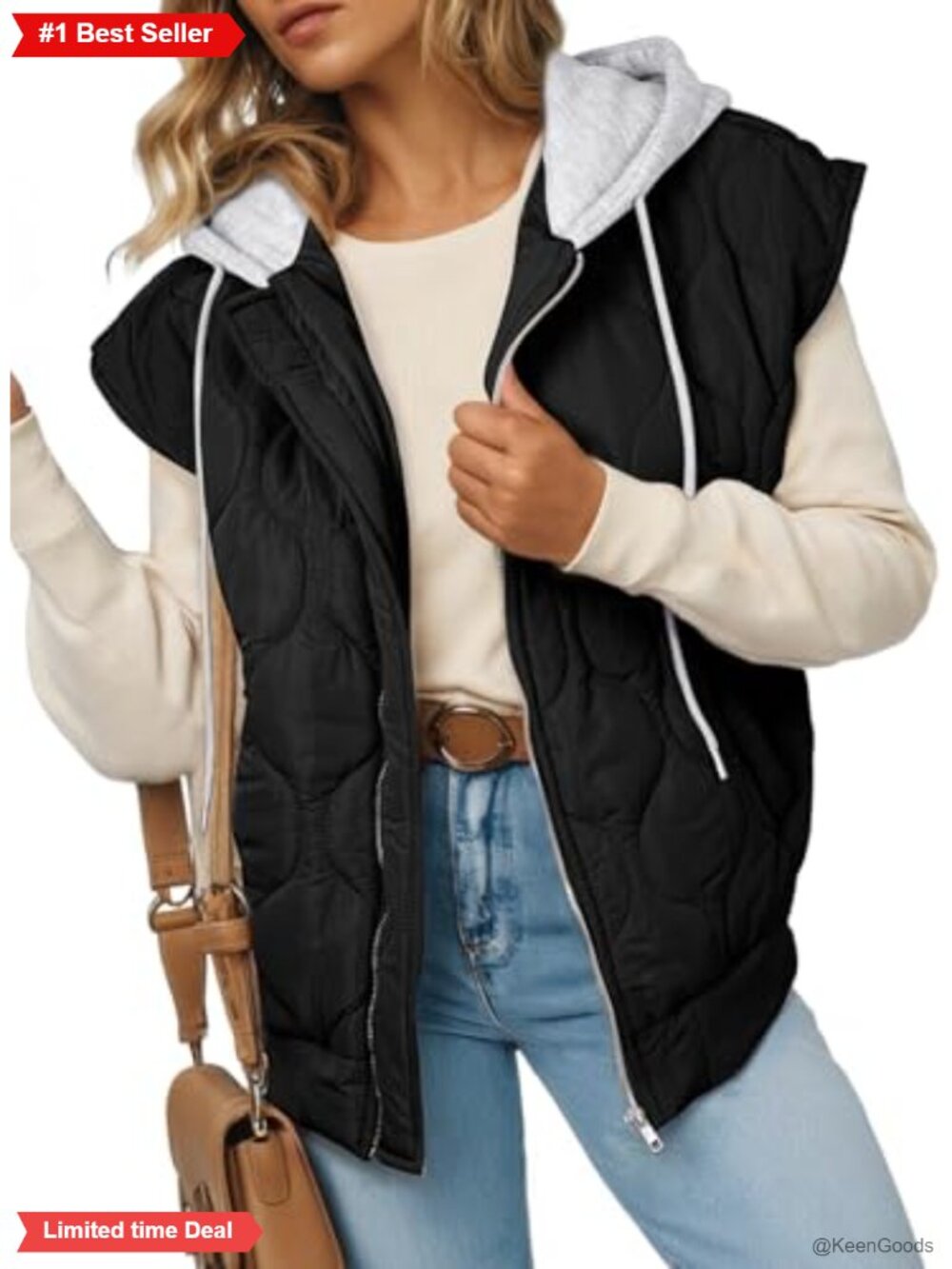 Quilted Puffer Vest Cropped Hooded Zip Up Lightweight Fall Winter Coat